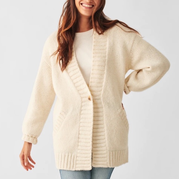 Faherty Cabled Back knit long one button Cardigan M - Picture 1 of 12